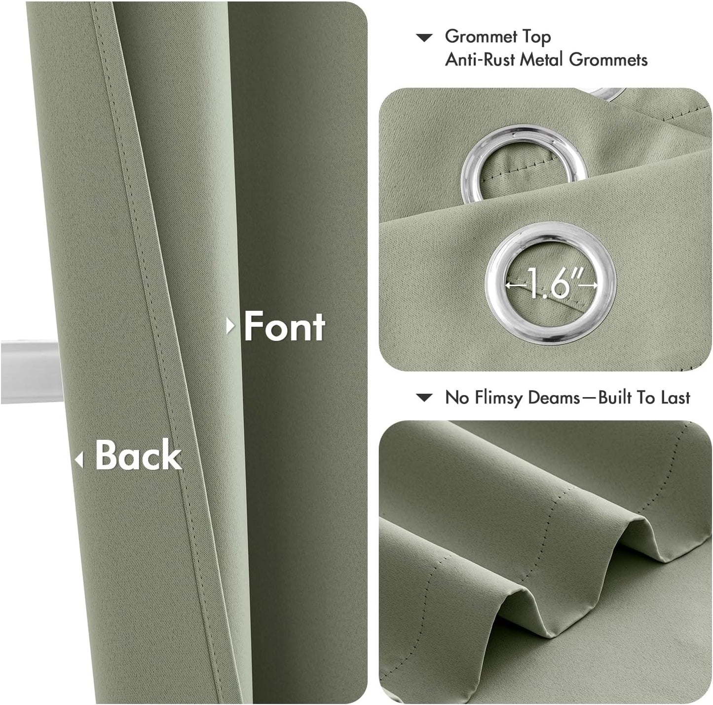 MIULEE Sage Green Blackout Curtains - Thermal Insulated Room Darkening Drapes | 63-Inch Grommet Top, 2 Panels