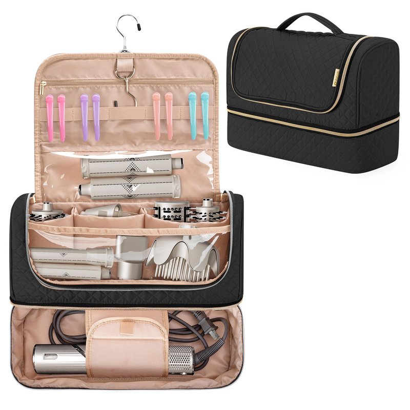 Yarwo Large Airwrap Storage Bag Compatible for FlexStyle Styling (HD 430/440), Double Layers Travel Case Box for Flexstyle/Airwrap and Hair Styler Attachments, Black (Bag Only)