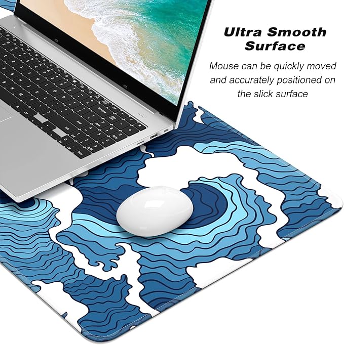 Atufsuat Extended Gaming Mouse Pad, Japanese Blue White Wave Mousepad, XL Large Mouse Mat Desk Pad 30 x 14 Inch, Waterproof Anime Mouse Pad with Stitched Edges and Non-Slip Base for Office Gaming