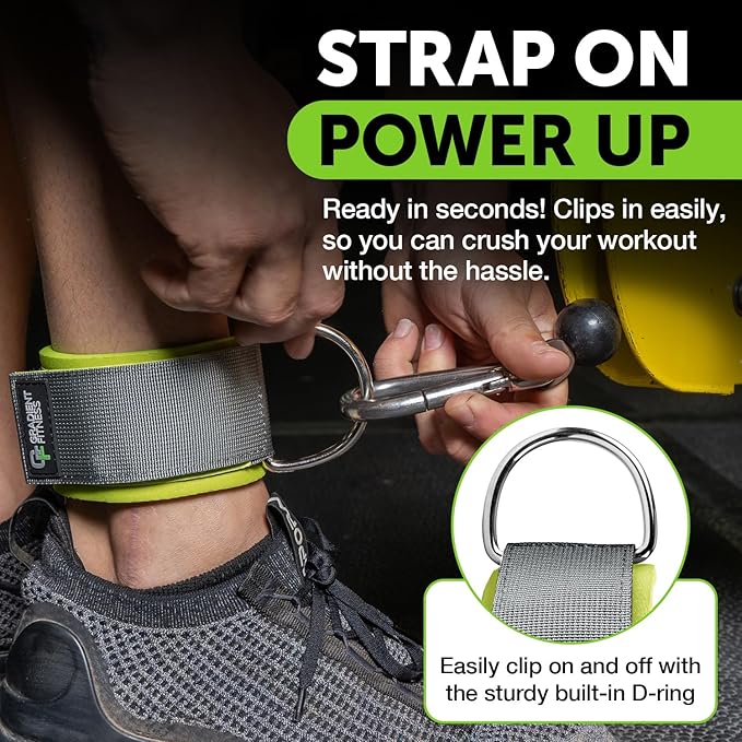 Gradient Fitness Ankle Straps (2 Pack) | Ankle Strap for Cable Machine, Ankle Bands for Working Out, Cable Ankle Strap, Cable Machine Attachment, Ankle Cable Attachments for Gym (Grey|Green)