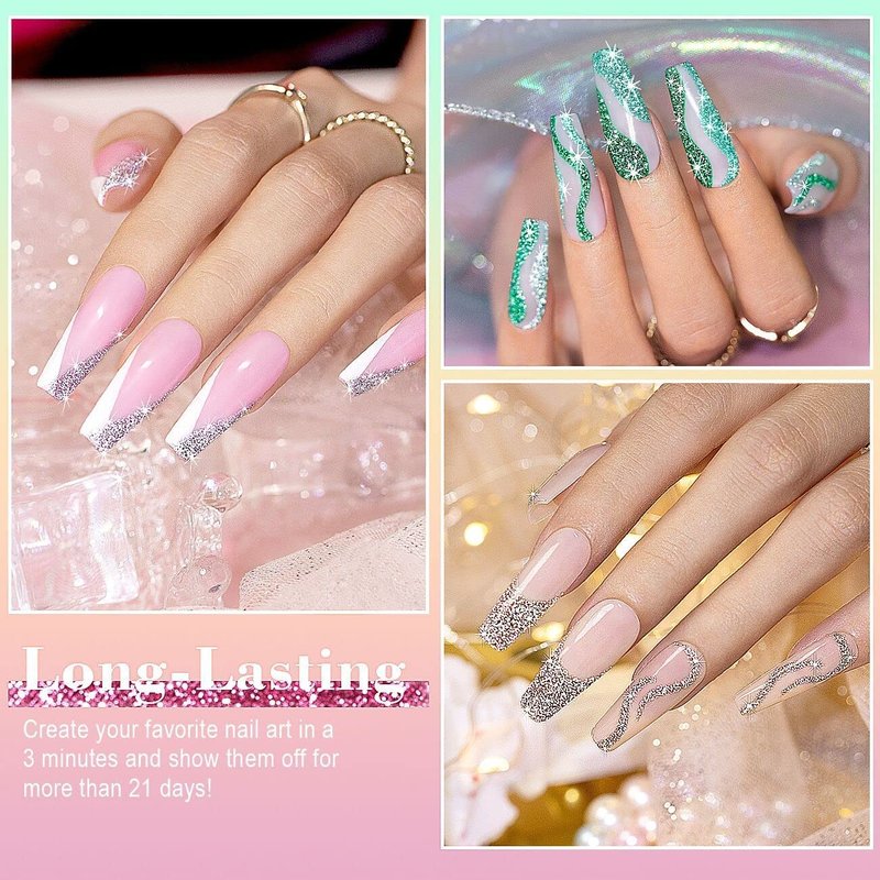 RARJSM Reflective Glitter Nail Art Gel Liner Flash Diamond Painted Gel Nail Polish 12 Colors 5ml Sparkle Silver Brown Hot Pink Green Black Pigment UV LED Soak off Curing Requires for Nail Design