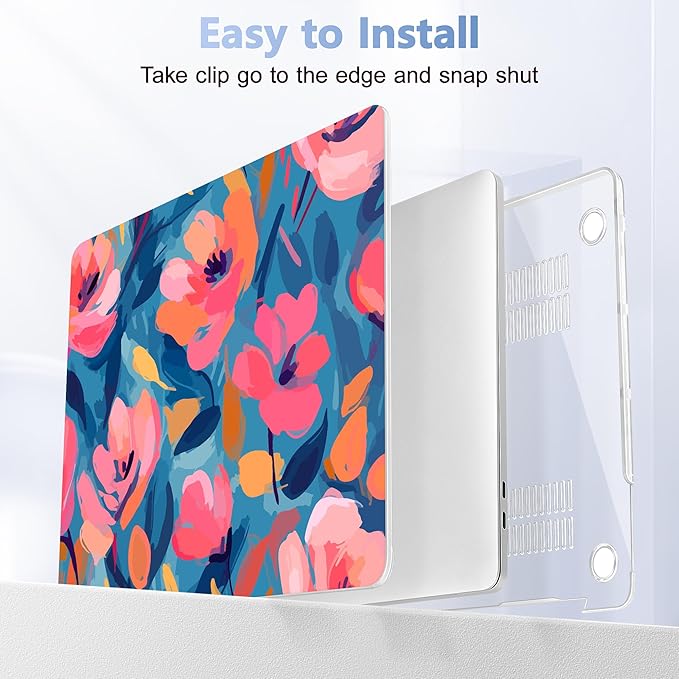 Lepeoac Case for MacBook Pro 13 inch Case M2 2022-2016 A2338 M1 A2251 A2289 A2159 A1989 A1708 A1706, Plastic Hard Shell + Keyboard Cover + Dust Plug, Flowers Print