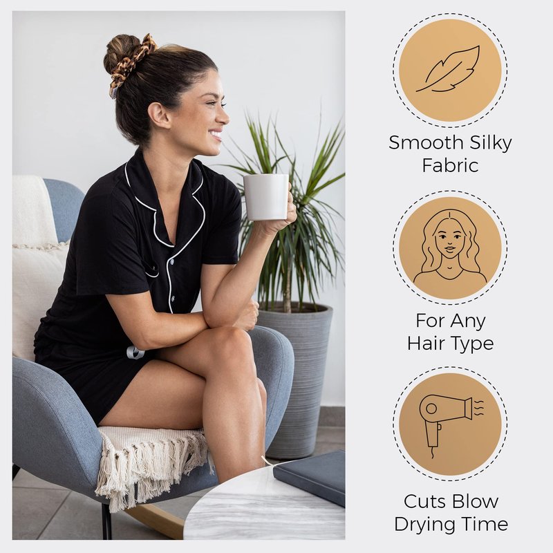 THE PERFECT HAIRCARE Microfiber Hair Towel Wrap + 2 Smooth Large Hair Drying Tie for Wet Hair - Anti-Frizz, Gentle, Super Absorbent Hair Scrunchies for Women - Also Use as a Face Washing Wristband