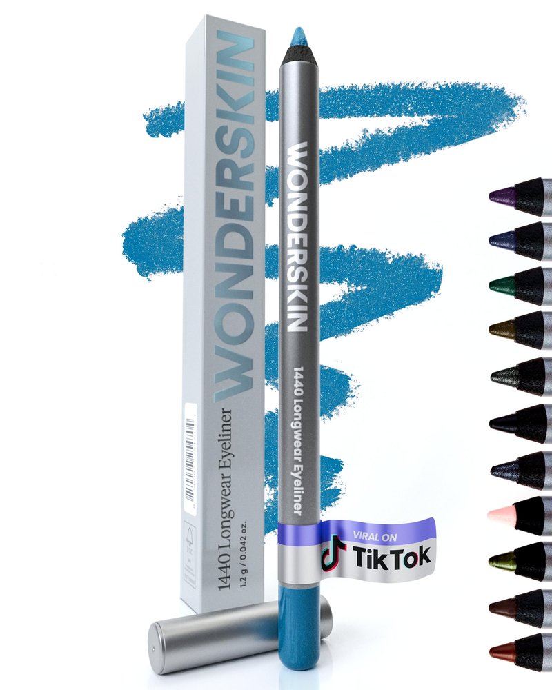 Wonderskin 1440 Longwear Blue Eyeliner Pencil, 2 Pack - Waterproof, Sharpenable Eyeliner Pencil & Smudge Proof Blue Eye Liner Pencils (Aqua)