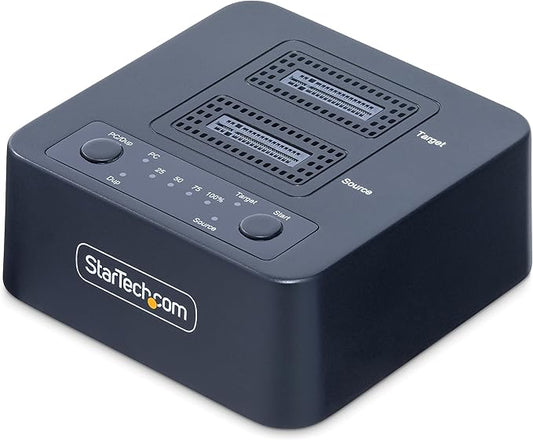 StarTech.com 1:1 M.2 NVMe Drive Duplicator, 90GBpm Standalone SSD Cloner/Copier, USB-C 3.2 20Gbps M.2 Dual-Bay Drive Dock, Black