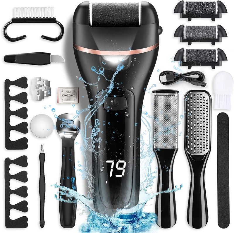 Electric Foot Callus Remover - 3 Roller Heads, 2 Speed Rechargeable | Waterproof Pedicure Tool for Hard Skin Care