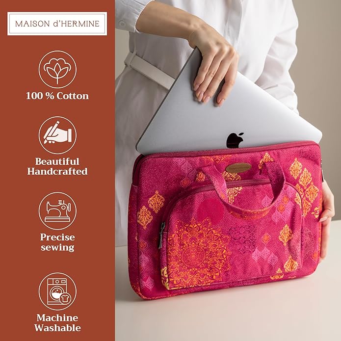 Maison d'Hermine Laptop Bag with Pocket Upto 13.5 inch Stain and Water Repellent Cotton Canvas Spring Summer (Versailles)