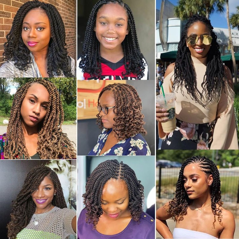 Kachanaa 14 Inch Senegalese Twist Crochet Hair for Black Women 8 Pack Short Pre Looped Crochet Braids With Curly Ends Pre Twisted Crochet Small Hair Synthetic Havana Twist Braiding Hair for Kids T30#