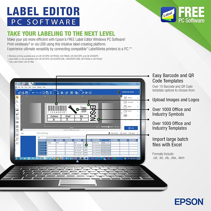 LABELWORKS Epson LW-PX700PCD Industrial Label Maker Kit - Complete Bundle with Accessories, Compatible with Large Variety of Tape Types, Portable Handheld Label Printer, Labels