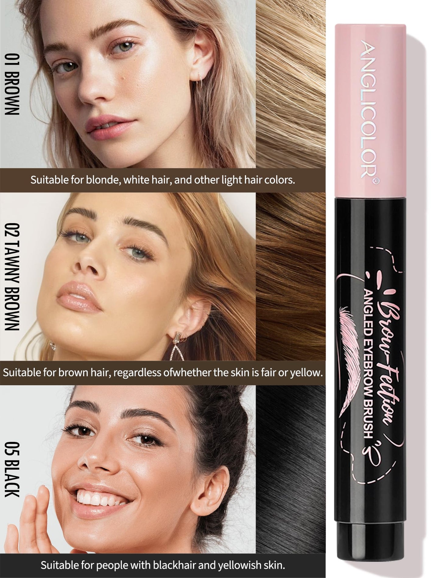 Anglicolor Eyebrow Pen, Angled Brow Brush, Microblading Eyebrow Pencils for Women, Natural Brow Pen, Eyebrow Brush To Hair-Like Strokes Long-Lasting, Waterproof, Smudge-Proof (02 Tawny Brown)