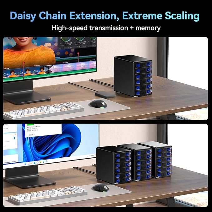 CENMATE Aluminum 6 Bay 10Gbps HDD Enclosure with Cooling Fan for 2.5“/3.5" SATA HDD/SSD with USB A/C 3.2 Gen 2, Support Hot Swappable, Tool-Free Hard Drive Enclosure