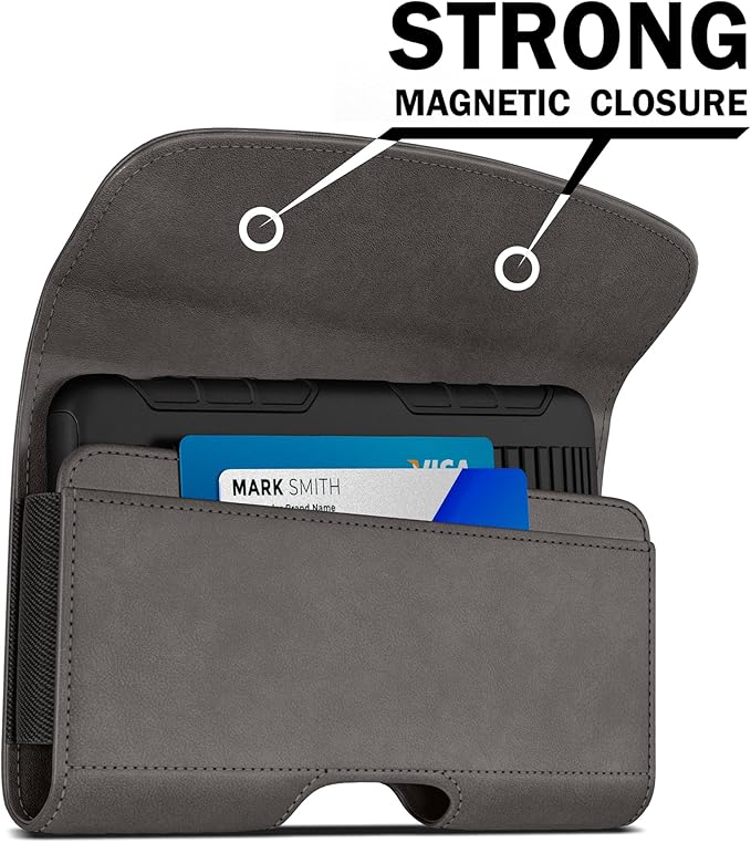 BOMEA Case for Large iPhone Plus, Pro Max 16 15 14 13 12 11 XS, Samsung Galaxy S25+ S24+ S23+ S22+ S21+, Cell Phone Belt Holster Clip, ID Card Holder Pouch, Fits with Case On, Pewter Large