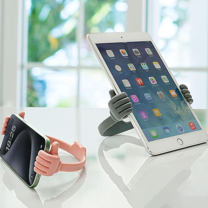 Honsky Cell Phone Stand Holder 2-Pack,Thumbs Up Lazy Phone Stand,Universal Adjustable Flexible Dock for All Phones & Tablets,Cute Perfect Valentine's Day Gifts for Him/Her,Gifts for Couples,Grey/Pink
