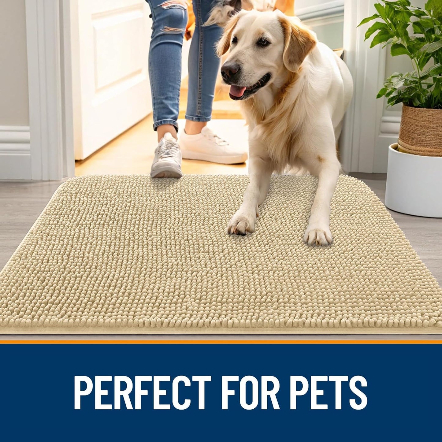 OLANLY Dog Door Mat - Absorbent Non-Slip Chenille Mat for Muddy Paws | 47x17 Inches, Quick Dry Design
