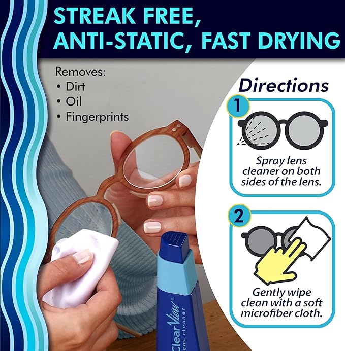 Portable Lens Cleaner Kit – Eyeglass Lens Cleaner Spray Kit with Refillable Spray + Microfiber Cloth, Compact Eye Glass Cleaners Spray, Safe for All Lenses, Travel Size Cleaning Set