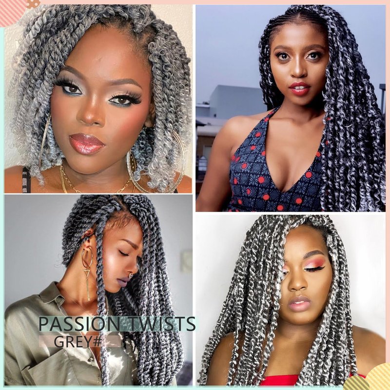 12 Inch Passion Twist Crochet Hair for Black Women 8 Packs Pre-twisted Passion Twists Pre-looped Crochet Braids Hair Bohemian Twist Synthetic Braiding Hair Extensions (12Strands/Pack,TGrey#)