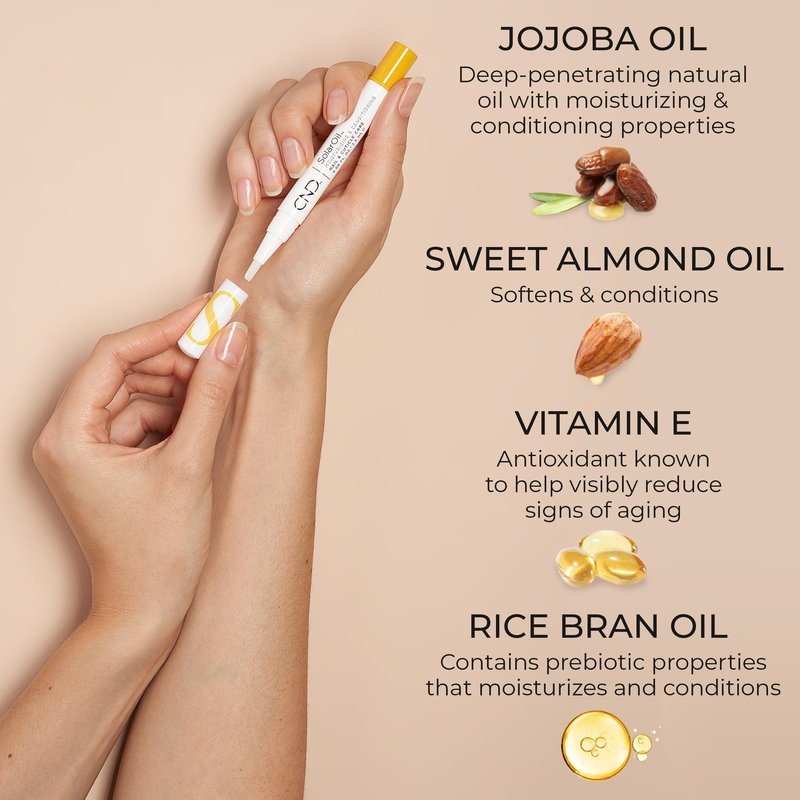 CND SolarOil Cuticle Oil, Natural Blend Of Jojoba, Vitamin E, Rice Bran and Sweet Almond Oils, Moisturizes and Conditions Skin, 0.08 oz