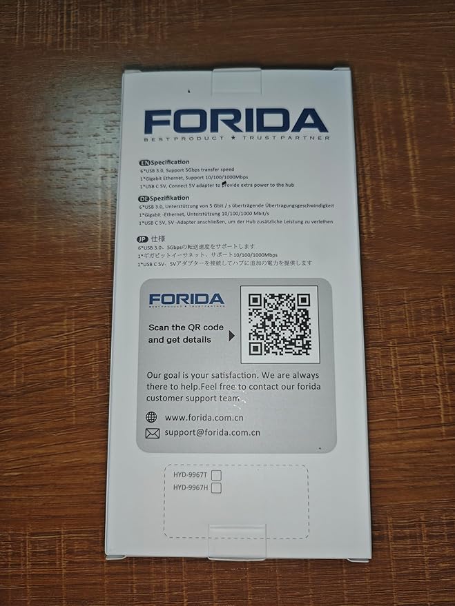 FORIDA Aluminum USB to Ethernet Adapter with 7-Port USB Hub – 3.9ft Long Cable, Gigabit Ethernet Port, 5V/3A Power Port | USB Extender Compatible with Windows, macOS, Linux & More