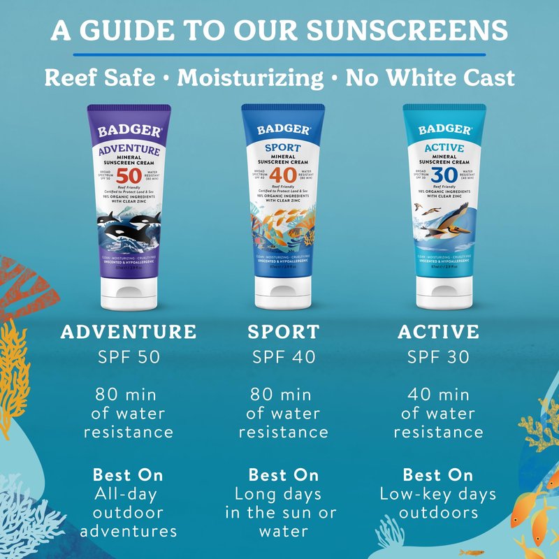 Badger Mineral Sunscreen Cream SPF 30, Zinc Oxide Sun Care, 98% Organic, Reef Safe, Water Resistant, Unscented Face and Body Sunscreen Travel Size, 2.9 fl oz, 2-Pack