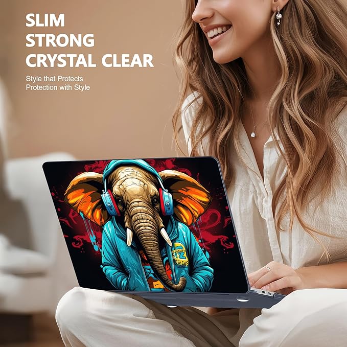Lepeoac Case for MacBook Pro 13 inch Case M2 2022-2016 A2338 M1 A2251 A2289 A2159 A1989 A1708 A1706, Plastic Hard Shell + Keyboard Cover + Dust Plug, Elephant Hoodie