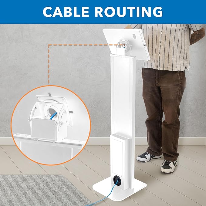 Mount-It! Anti-Theft iPad Floor Stand Kiosk, Locking Tablet Floor Stand for iPad Gen 7–11 & A16, Air & Pro (10.2"–11"), Commercial Kiosk for Retail, Lobby & Trade Show, White