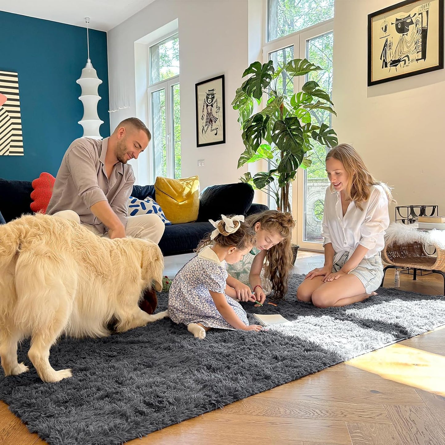 OLANLY 3x6 Machine Washable Runner Rug - Soft Fluffy Shaggy Carpet for Bedroom & Hallway - Grey