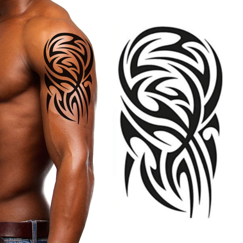 4 Pack Stick on black temporary tattoo maui tribal body art sticker transfer for arms shoulder aztec polynesian samoan hawaiian for adult men and women (4 x all tribal tattoo designs)