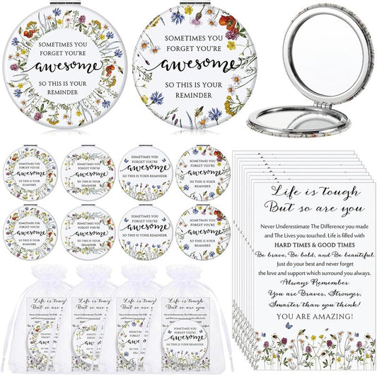 Inspirational Compact Mirror Set - 24 Double-Sided Folding Mirrors for Women | Perfect Gift for Nurses, Teachers, and Coworkers (Wildflower)