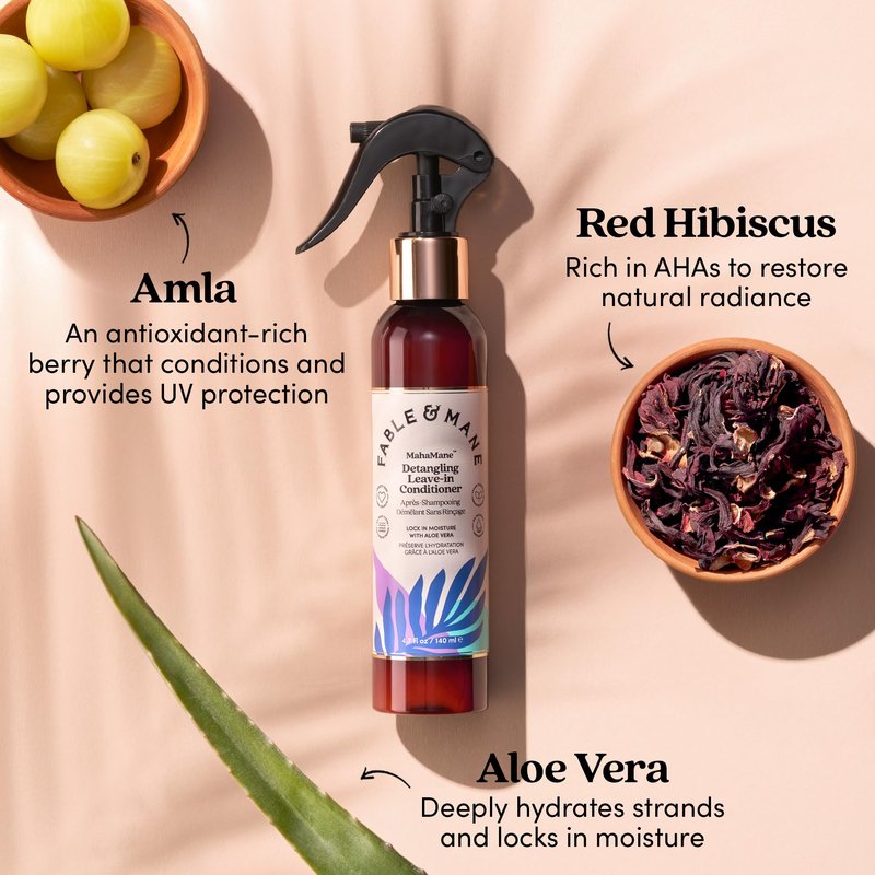 Fable & Mane Detangling Leave-In Conditioner, with UV Heat Protection for Smooth, Hydrated, Tangle-free Hair. Enriched with Aloe Vera