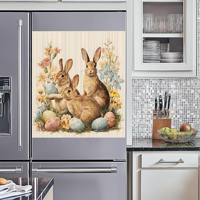 NYZE Easter Dishwasher Magnets Cover, Bunnies Dishwasher Magnetic Sticker Decorative, Reusable Dish Washer Cover for Dishwashers (Three Bunnies)