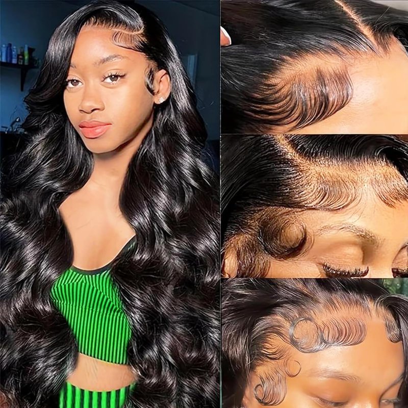 ANDRIA 13x4 HD Lace Front Wigs Body Wave Glueless Pre Plucked Lace Frontal Wigs For Black Women 250 density Loose Wave Synthetic Lace Front Wig With Baby Hair 26 Inch (Black)