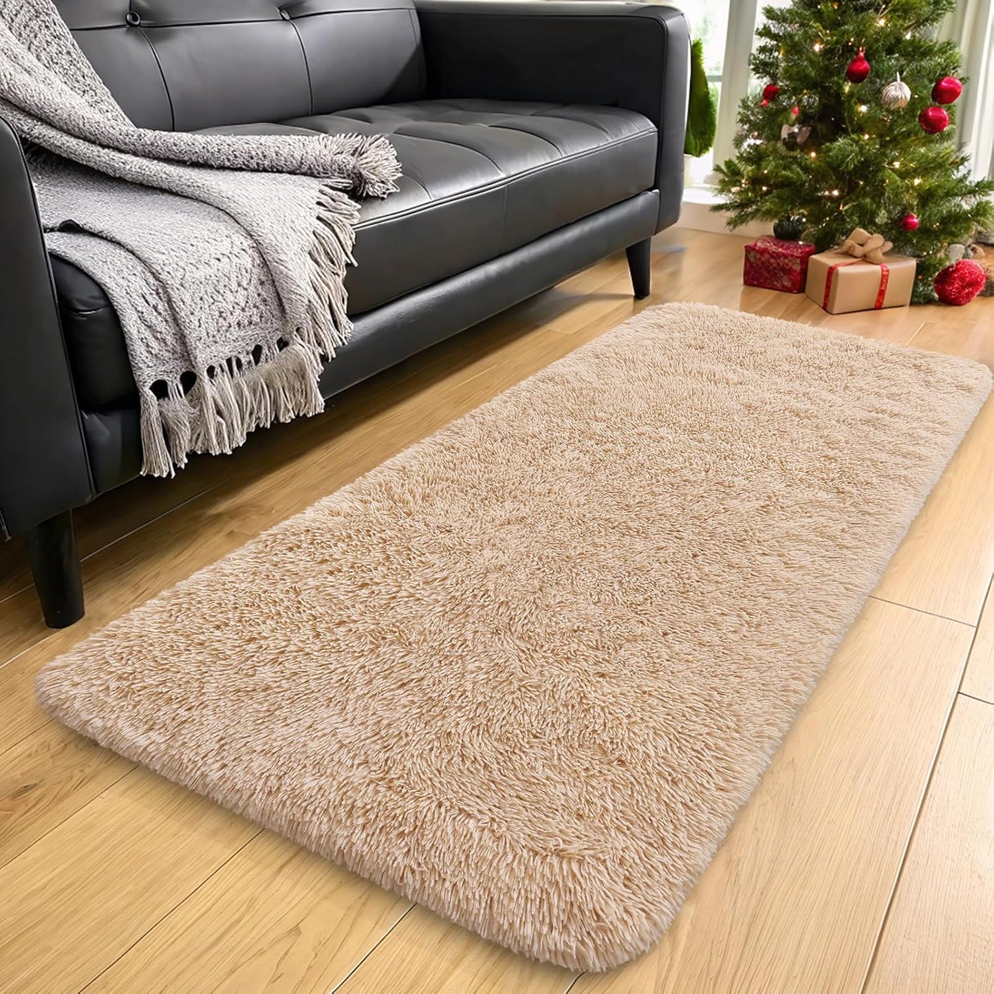 OLANLY Runner Rugs - Soft, Machine Washable Shaggy Carpet for Hallway & Bedroom | Beige 3x10 ft