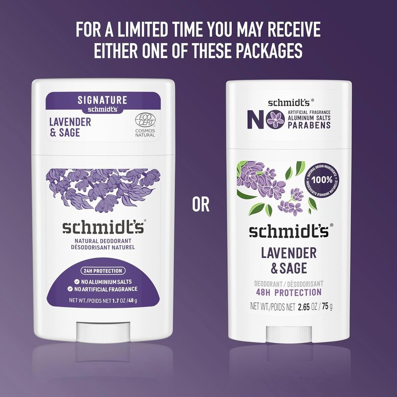 Schmidt's Aluminum-Free Vegan Deodorant - Lavender & Sage | 24-Hour Odor Protection, Natural Ingredients, 2.65 oz