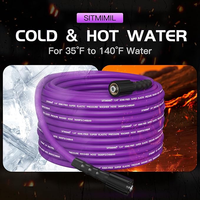 SITIMIMIL® Kink Resistant Super Flexible 1/4" Pressure Washer Hose 50FT, 3600PSI, M22-14mm, Universal Electric Power Washer Hose Replacement for Ryobi, Troy Bilt, Greenworks, More High Pressure Hose