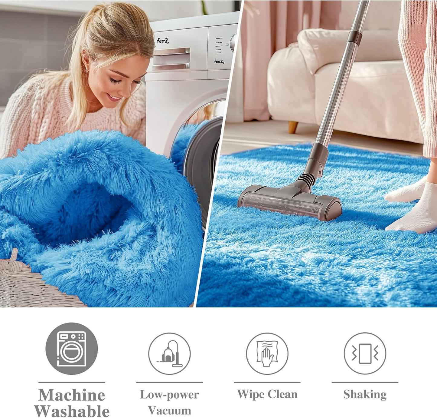OLANLY Bright Blue Round Rug - Soft & Fluffy 4 ft Circle Area Rug for Bedroom & Living Room Decor