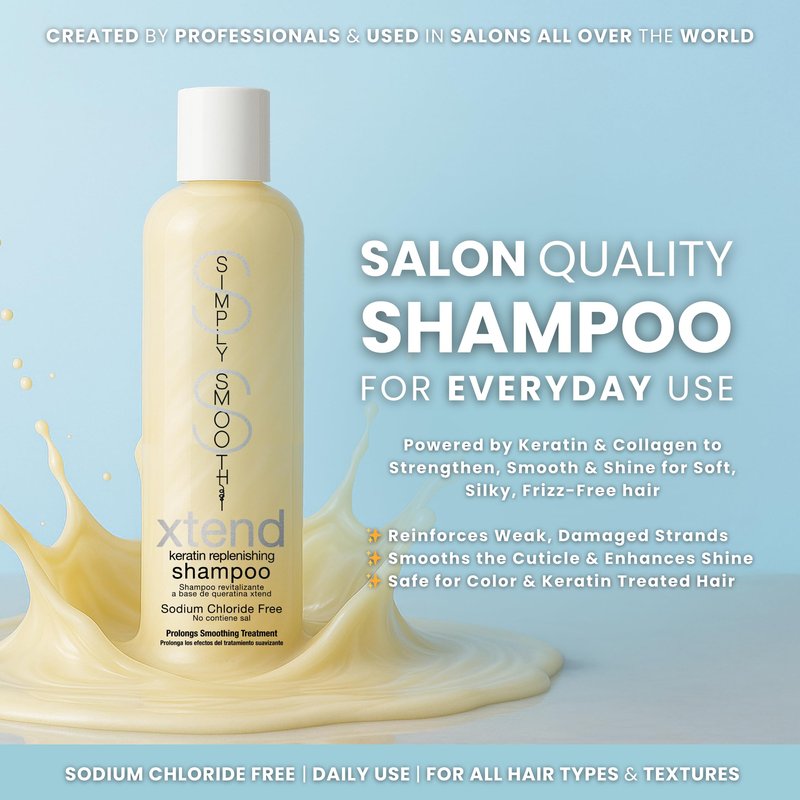 SIMPLY SMOOTH Xtend Keratin Replenishing Shampoo | Sulfate-Free Smoothing & Softening Cleanser | Restore & Strengthen Damaged Hair | Color Safe, pH Balanced, Salon Formula | 8.5 oz