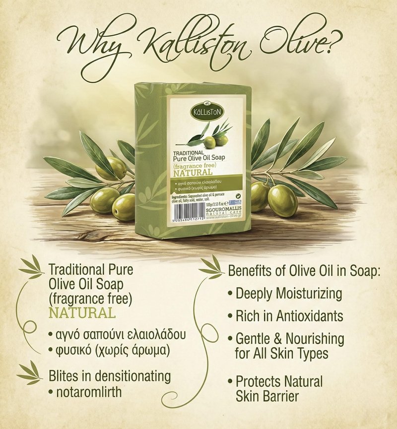 Kalliston, Natural Soap, Extra Virgin Olive Oil Soap Bars, Fragrance Free, All Natural for Smooth Skin, Hypoallergenic, Cruelty Free, Handcrafted in Crete, Greece, Pack of 4