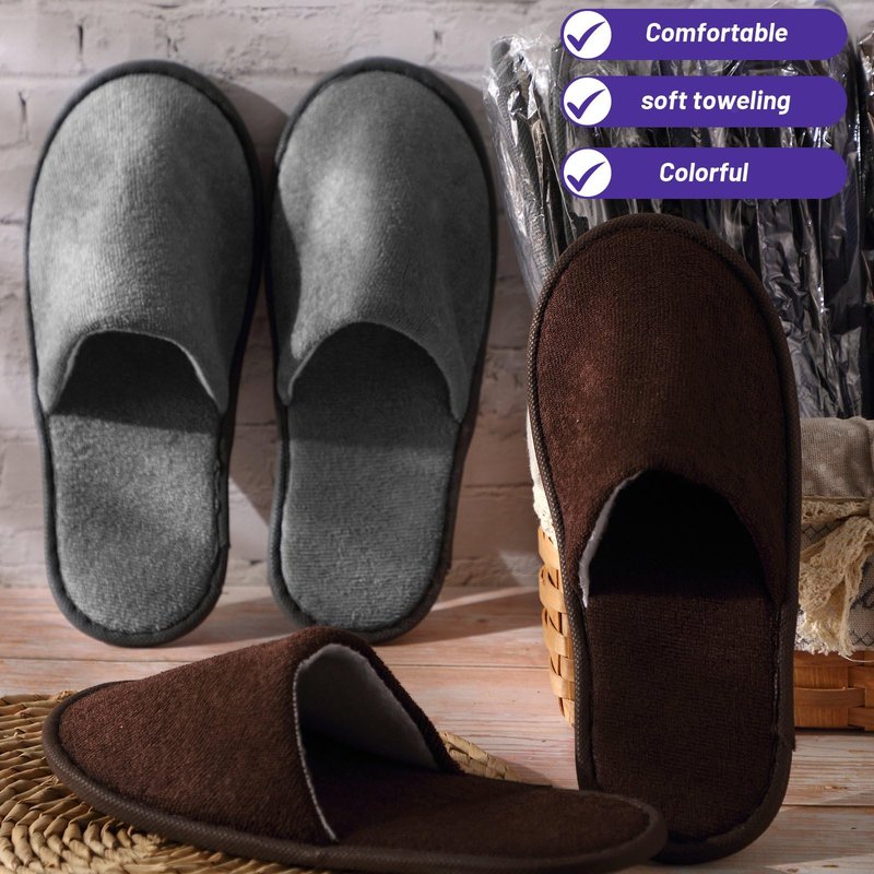 Geyoga 12 Pair Disposable House Slippers for Guests Non Slip Spa Hotel Disposable Slippers Washable Reusable for Wedding Bride Travel Shoeless Home Bathroom(Black, Brown, Navy Blue, Dark Gray,L)