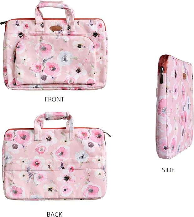 Maison d'Hermine Laptop Bag with Pocket Upto 15.5 inch Stain and Water Repellent Cotton Canvas Spring Summer (Romantic Poppy - Saumon)