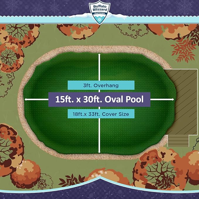 Buffalo Blizzard 15 ft x 30 ft Oval Pool Leaf Net | Mesh Pool Net Cover | Leaf Net for Above Ground Pool | Remove Leaves and Debris from Your Winter Cover | 3 Ft of Overlap | Winch & Cable Included