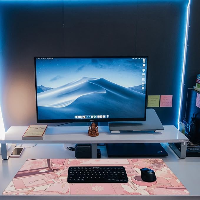 Eflxamz Large Gaming Mouse Pad for Desk,Pink Kawaii Anime Girl Desk Desk Mat,Kawaii Anime Desktop Desk Pad,Extended Big Computer Keyboard Mouse Pad with Non-Slip Base and Stitched Edge,35.4"x15.7"
