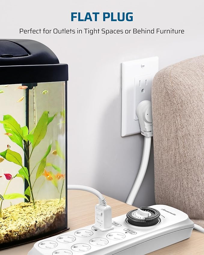 DEWENWILS Mechanical Power Strip with 8 Outlets, Flat Plug, 6ft Long Cord, Overload Protection, Indoor Controller for Bearded Dragon Tanks, Aquarium, Grow Lights, Plants, Reptile Light, UL Listed