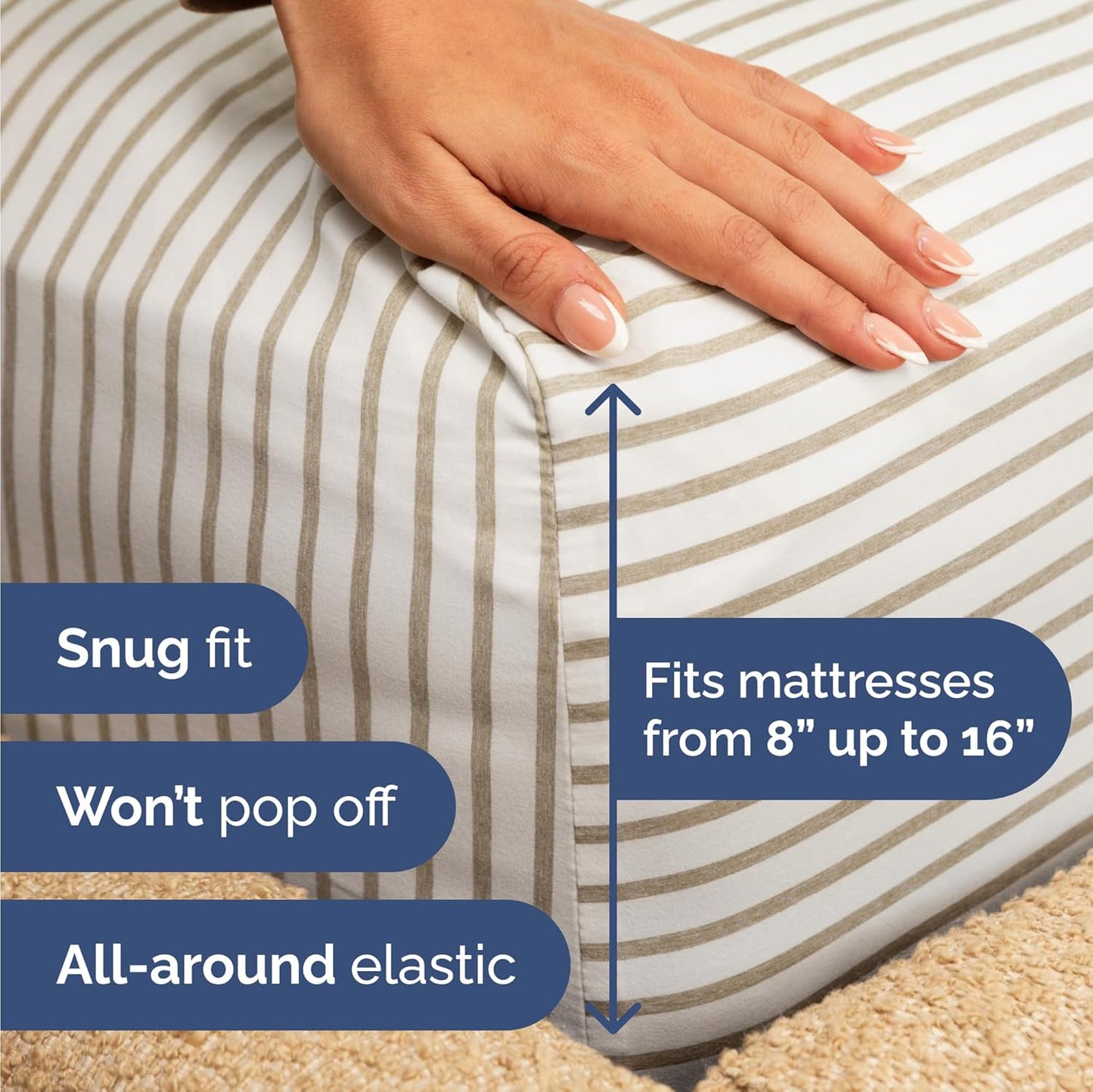 Skiennix Twin Size Sheet Set - Comfy Cooling Bedding with Deep Pockets - Soft, Wrinkle-Free Beige Stripes