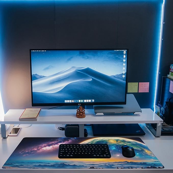 Eflxamz Desk Mat,Galaxy Earth Planet Desk Pad,Science Fiction Cosmic Large Gaming Mouse Pad for Desk,Extended Big Computer Keyboard Mouse Pad with Non-Slip Base and Stitched Edge,35.4"x15.7"