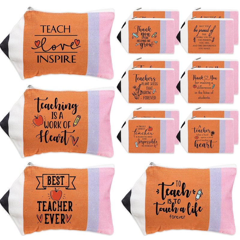 Cholemy 20 Pack Teacher Appreciation Gifts, 10 x 6 Inch Pencil Pouches with Zipper Canvas Cosmetic Pouch Travel Makeup Bag for Valentines Teacher Gift