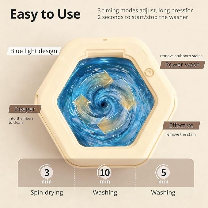 Portable Washing Machine, 16L Upgraded Mini Washer with Spin Basket Laundry Machine for Baby Clothes, Underwear, Socks; Ideal for Travel, Dorms, Camping (khaki)