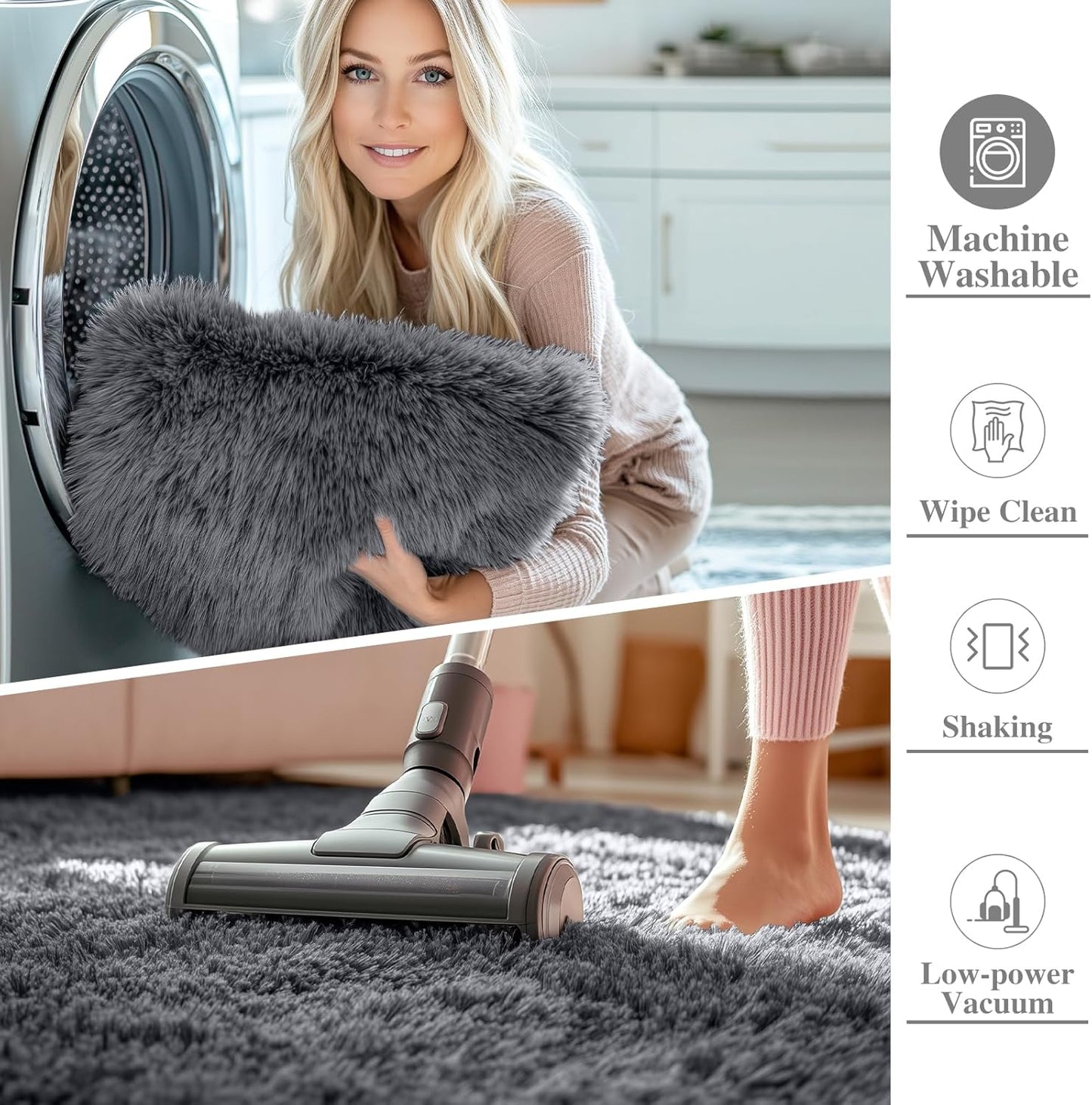 OLANLY 3x6 Machine Washable Runner Rug - Soft Fluffy Shaggy Carpet for Bedroom & Hallway - Grey