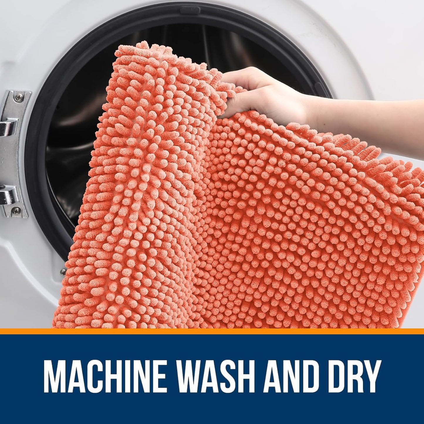 OLANLY Large Bath Rugs - Extra Soft Chenille, Quick Dry & Machine Washable | 40x32, Coral Color