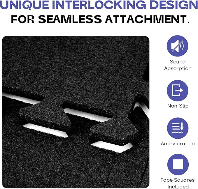 Starfavor Sound Absorbing Interlocking Floor Mats Pads 18 Pcs - Fits 4 * 6ft Drum Mats, 15.7" x 11.8" Anti-Vibration Sound Proof Puzzle Felt Padding - Protect Hardwood Floor