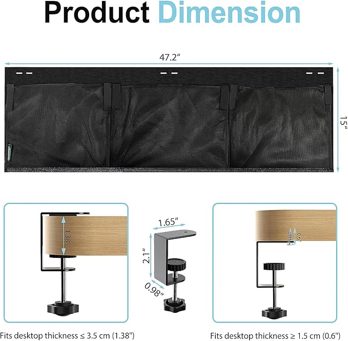 ERGO COLLECT No Drill Under Desk Cable Management and Privacy Panel 2 in 1 | Modesty Panel with Cord Organizer |Felt Standing Desk Back Skirt for Office,Home(47.2")
